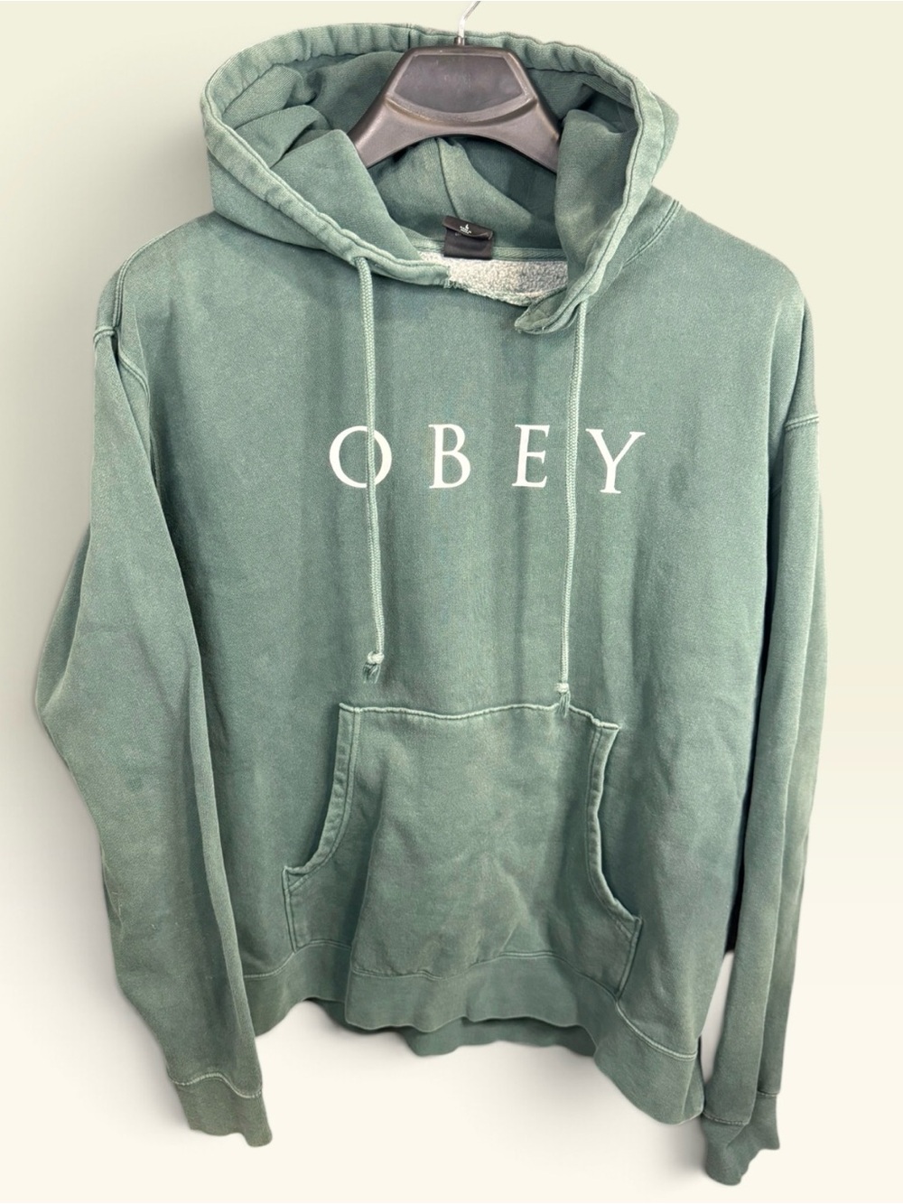 Obey Men's Crewneck Hoodie in Dusty Green with Logo